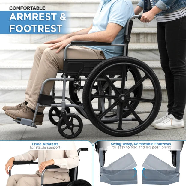 Vissco Model Premium Foldable Wheelchair with Hand Brake
Lightweight Portable Wheelchair with Detachable Footrests