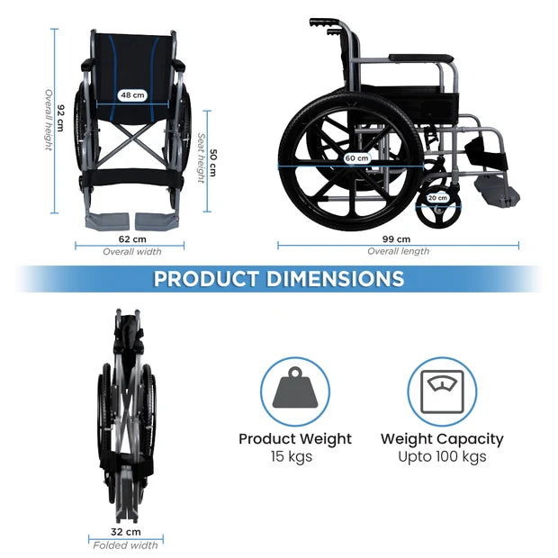 Vissco Model Premium Foldable Wheelchair with Hand Brake
Lightweight Portable Wheelchair with Detachable Footrests