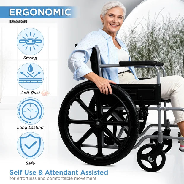 Vissco Model Premium Foldable Wheelchair with Hand Brake
Lightweight Portable Wheelchair with Detachable Footrests