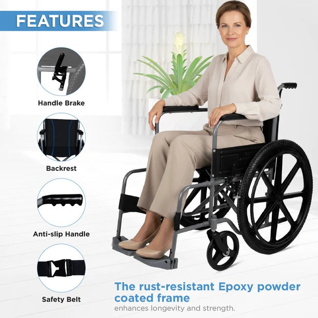 Vissco Model Premium Foldable Wheelchair with Hand Brake
Lightweight Portable Wheelchair with Detachable Footrests