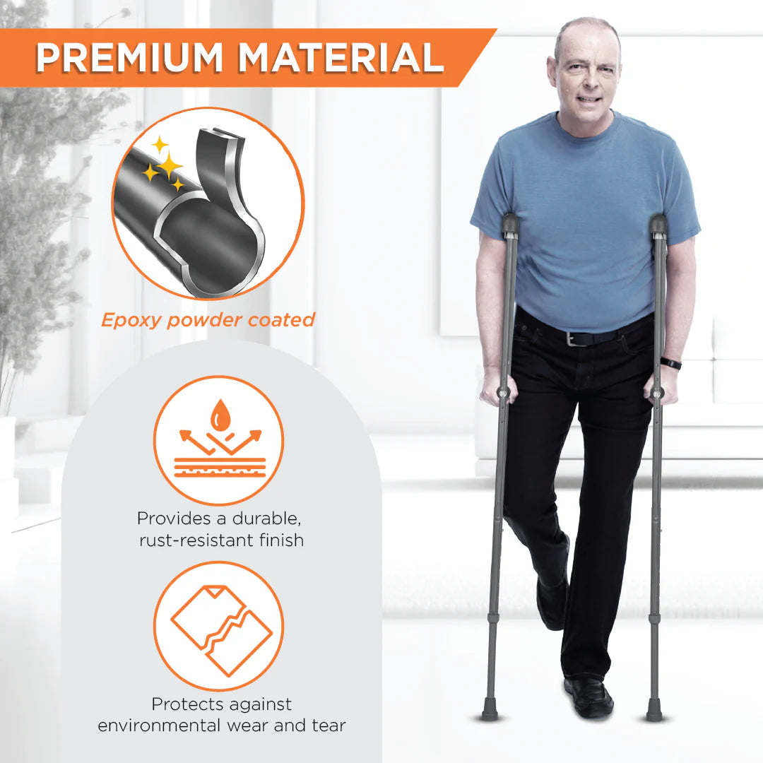 Vissco  Under Arm Crutches | Adjustable Elbow Support & Height | Light Weight | PVC grip Handle (1 Pair)