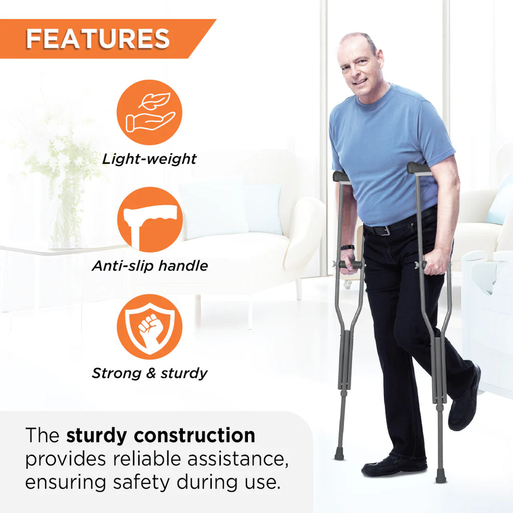 Vissco  Under Arm Crutches | Adjustable Elbow Support & Height | Light Weight | PVC grip Handle (1 Pair)