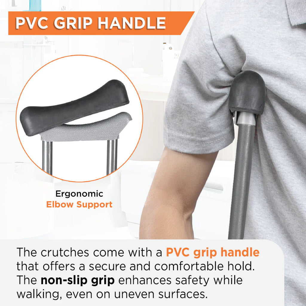 Vissco  Under Arm Crutches | Adjustable Elbow Support & Height | Light Weight | PVC grip Handle (1 Pair)