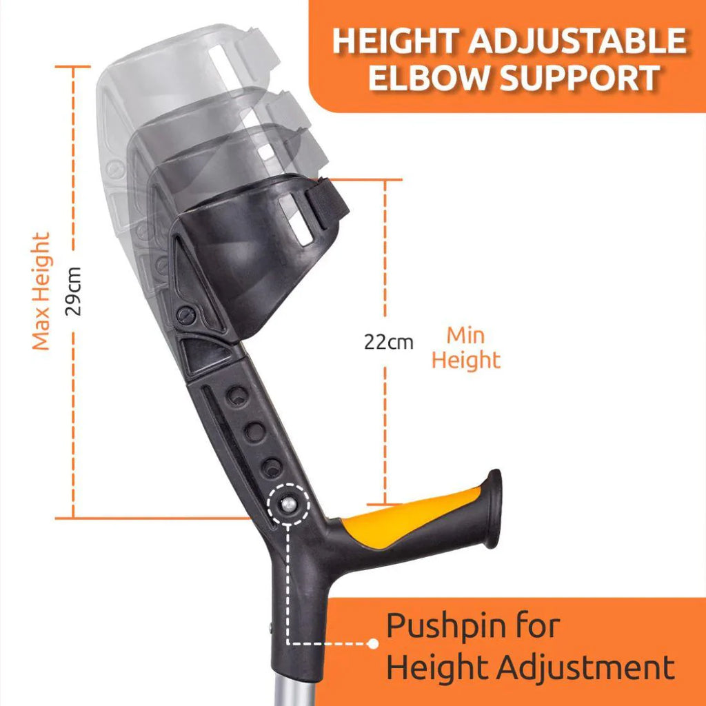 Adjustable Elbow Crutch with Movable Arm Cuff | Lightweight Aluminium Forearm Crutch