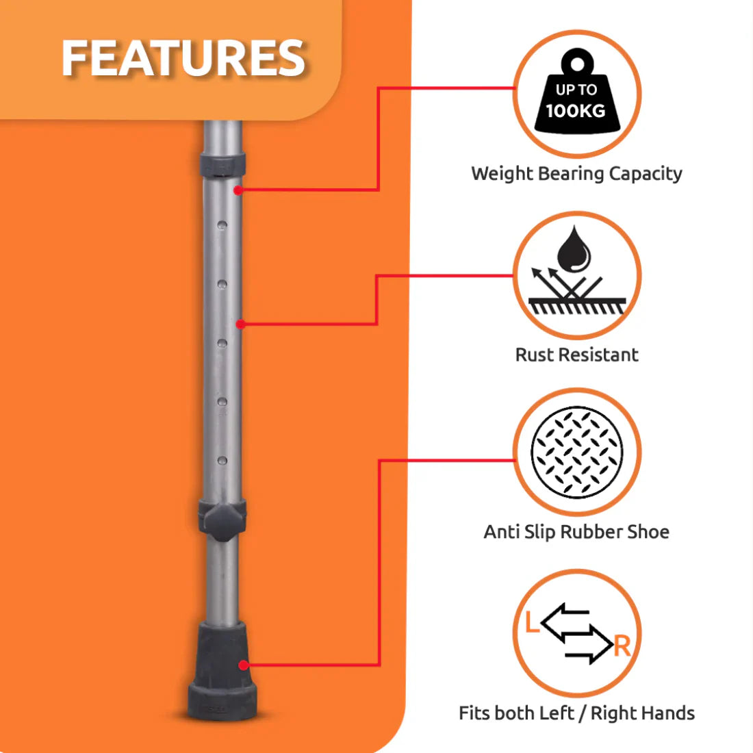 Adjustable Elbow Crutch with Movable Arm Cuff | Lightweight Aluminium Forearm Crutch