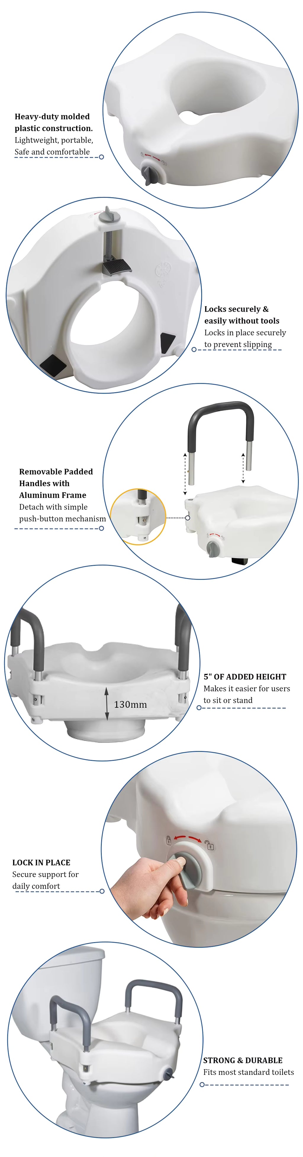 Toilet Seat Raiser with Side Rails for Western Toilets | Adjustable Raised Toilet Seat