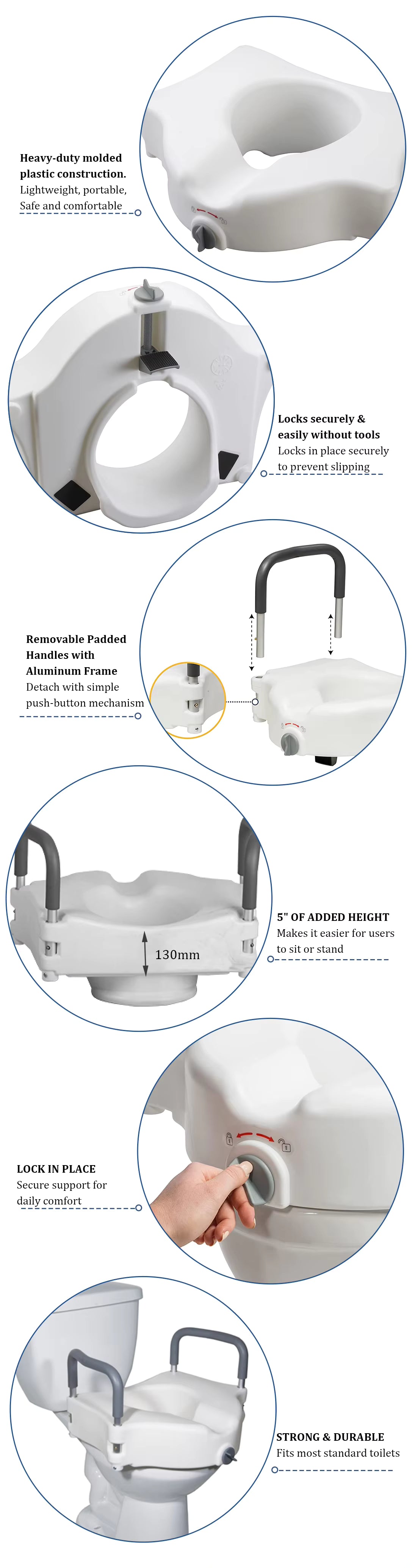 Toilet Seat Raiser with Side Rails for Western Toilets | Adjustable Raised Toilet Seat
