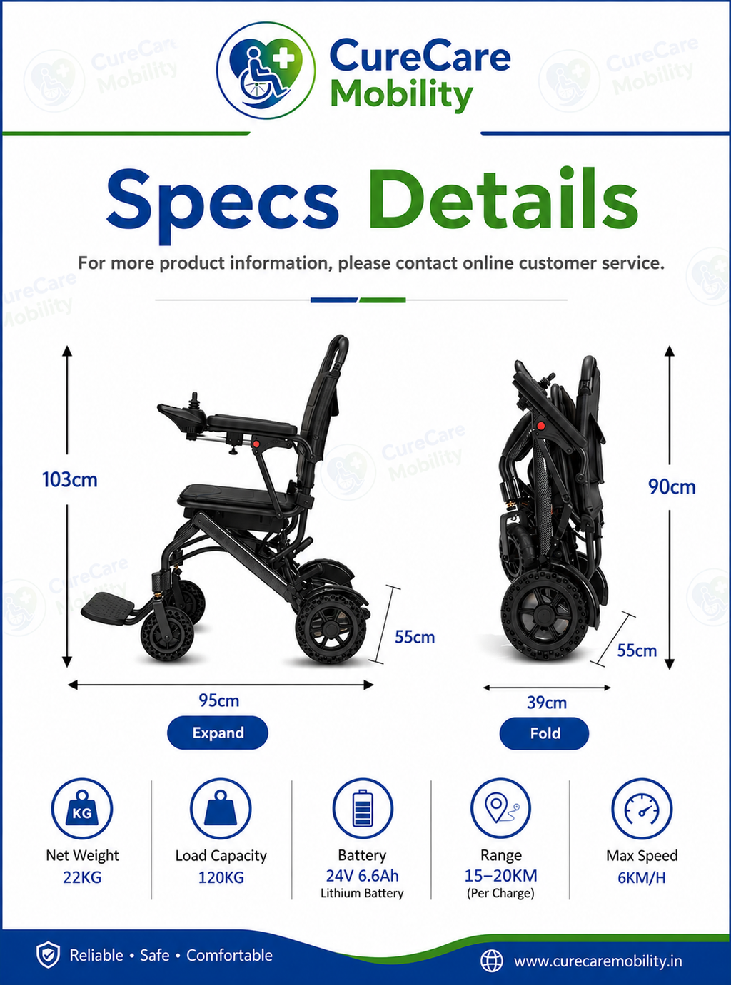 All-Terrain Folding Reclining Electric WheelchairAluminium Frame | 10" Rear Wheels | 120kg Capacityolding Reclining Electric Wheelchair with Detachable Battery