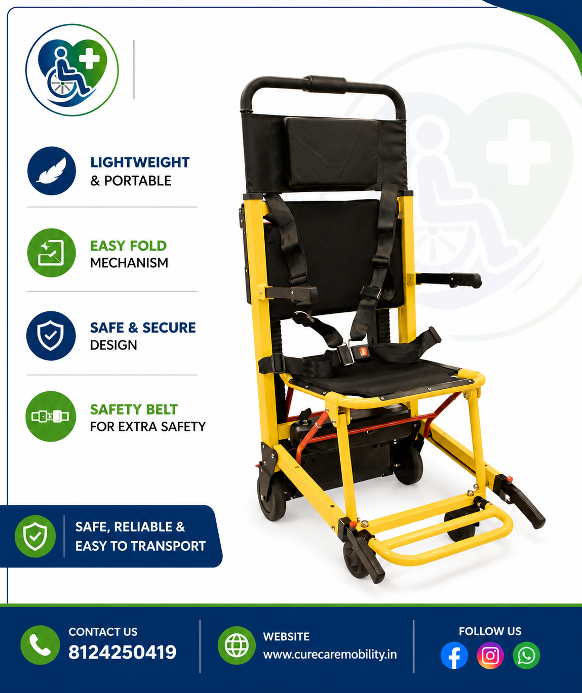 Electric Staircase Climbing Wheelchair - Foldable Battery Powered