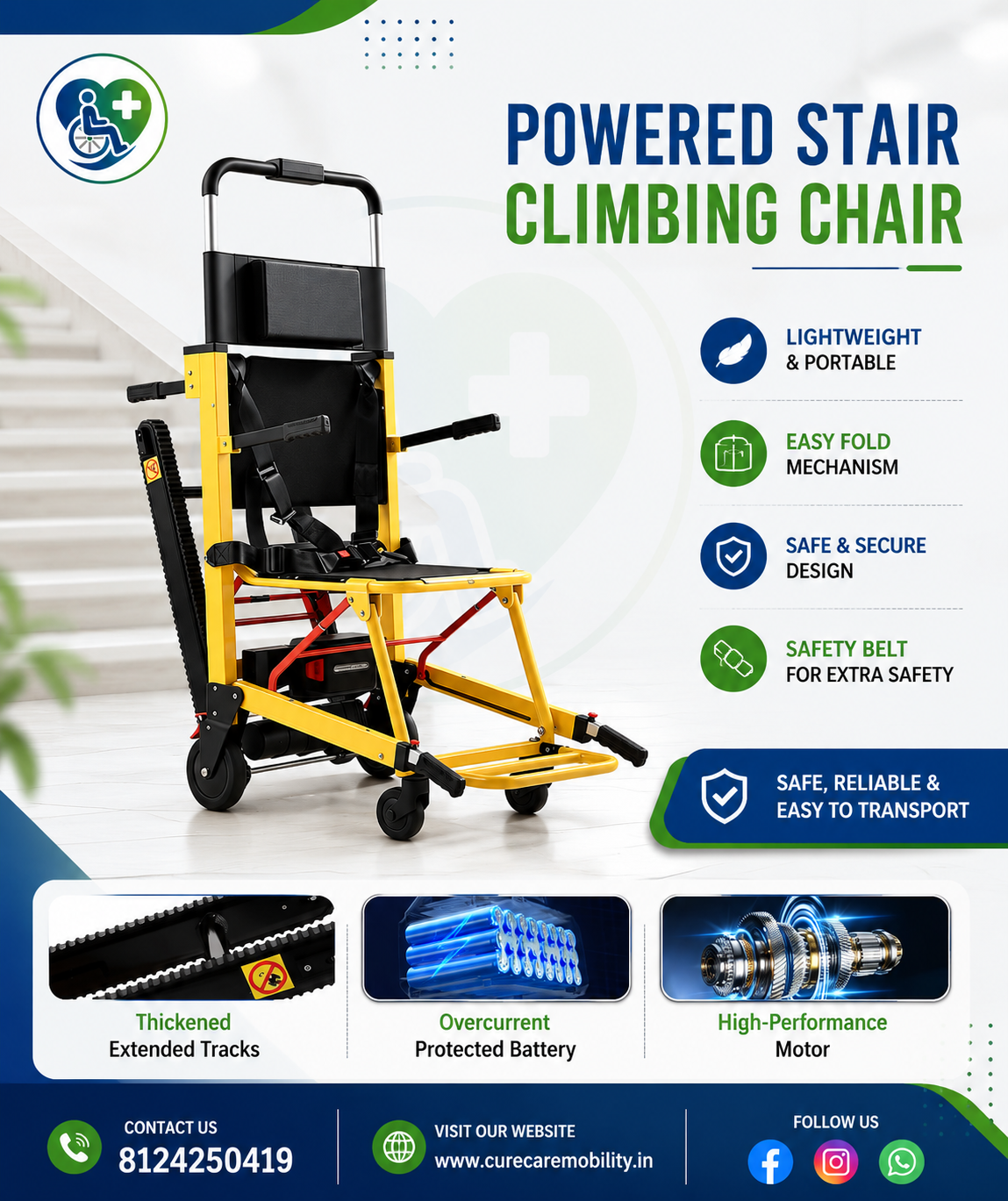 Electric Staircase Climbing Wheelchair - Foldable Battery Powered