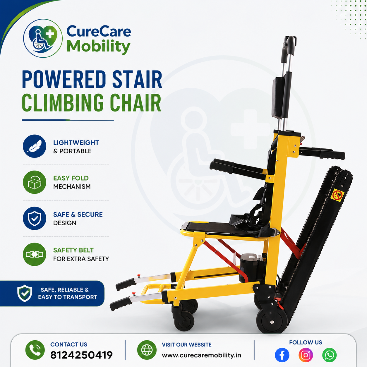 Electric Staircase Climbing Wheelchair - Foldable Battery Powered