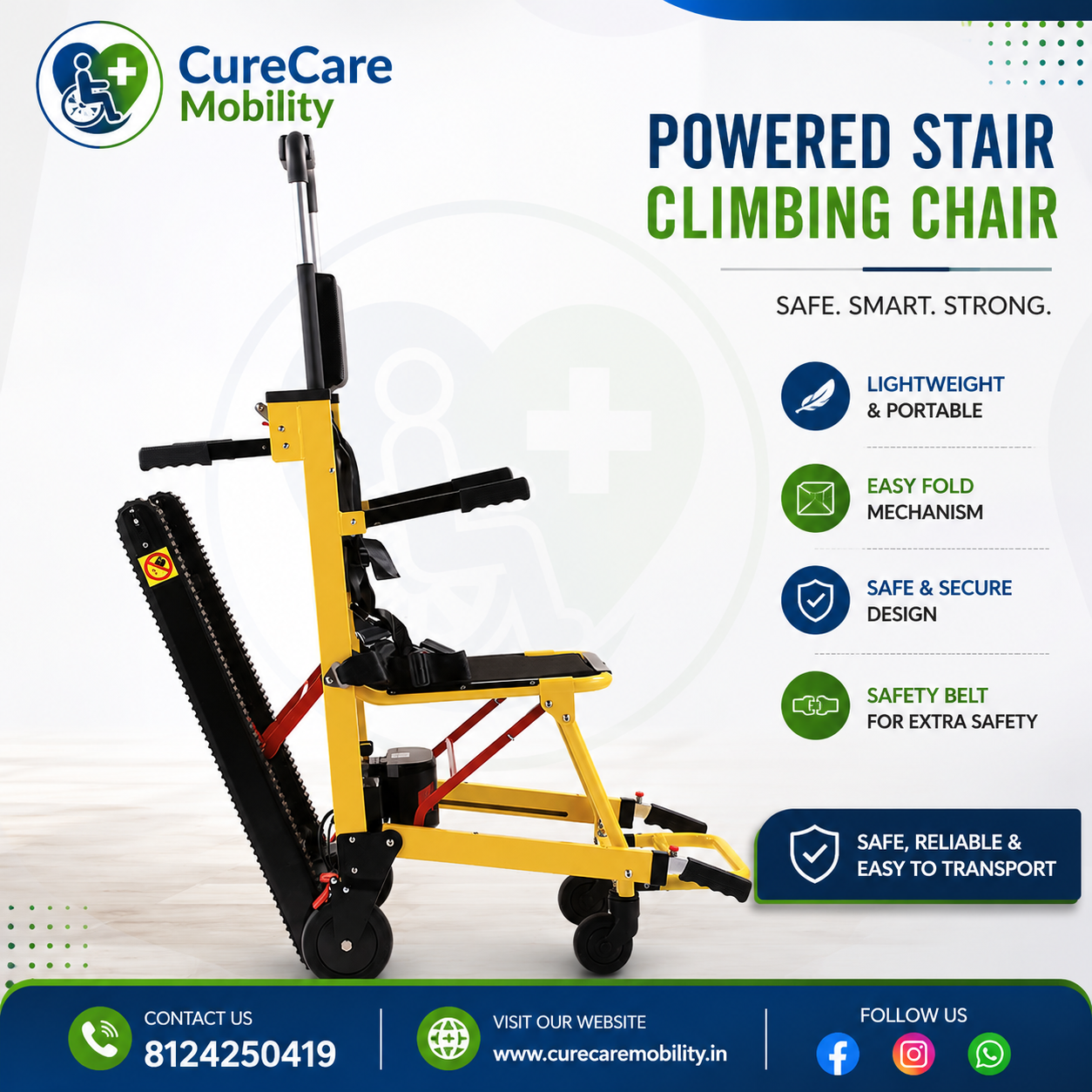 Electric Staircase Climbing Wheelchair - Foldable Battery Powered