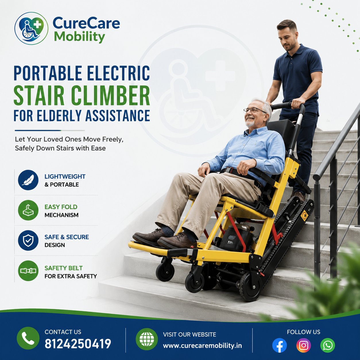 Electric Staircase Climbing Wheelchair - Foldable Battery Powered