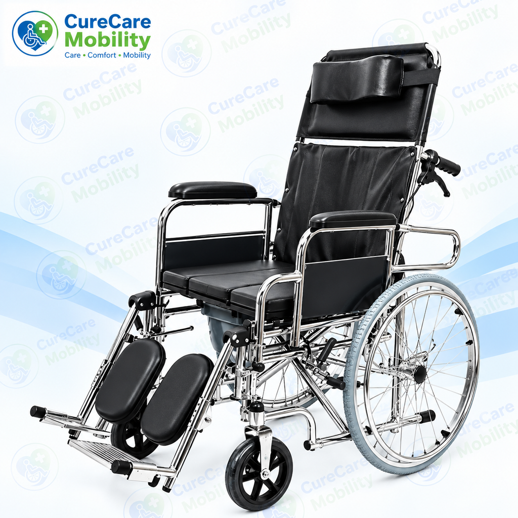 Reclining U Cut Commode Wheelchair
180° Reclining | U Cut Seat | Detachable Armrest & Legrest