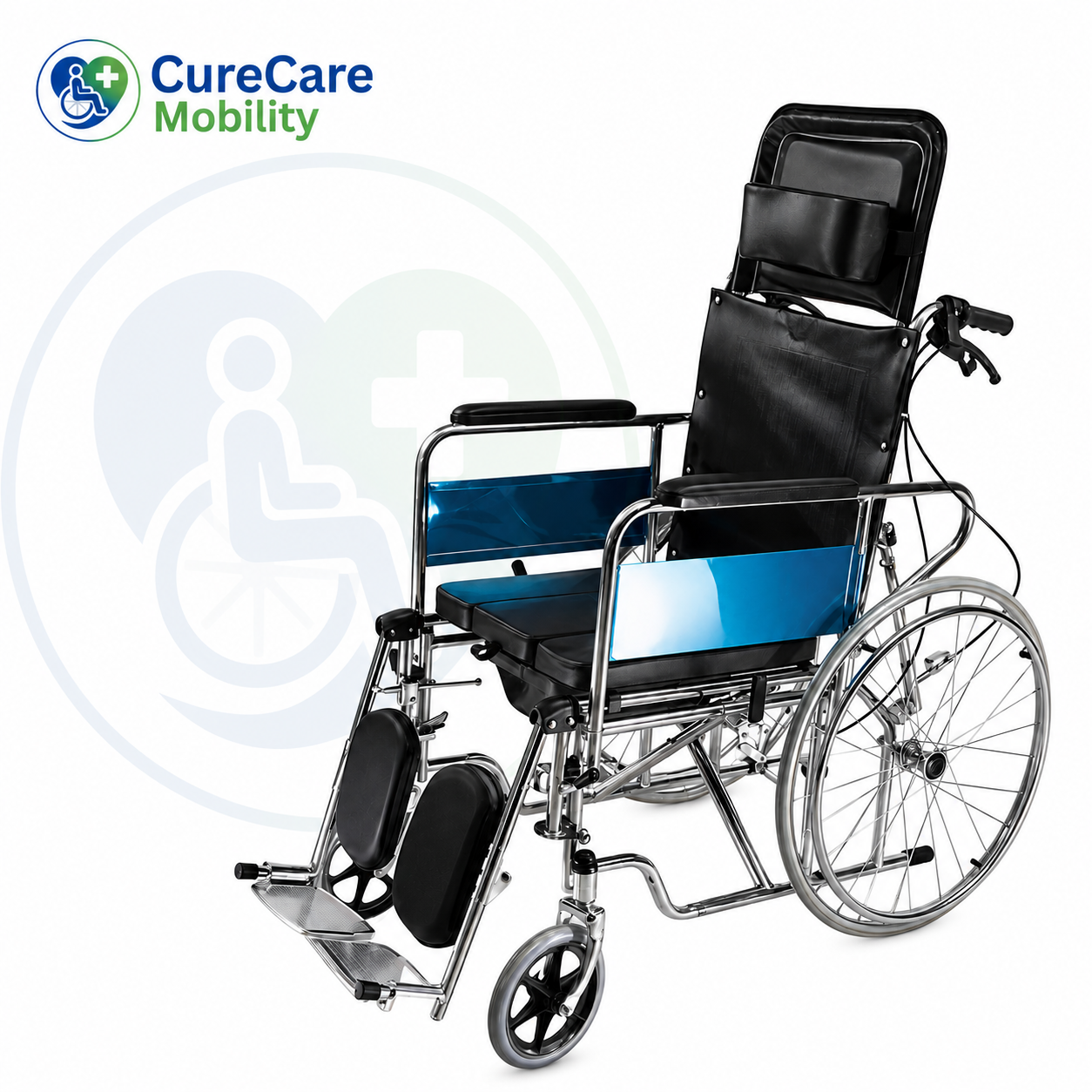 Reclining U Cut Commode Wheelchair
180° Reclining | U Cut Seat | Detachable Armrest & Legrest