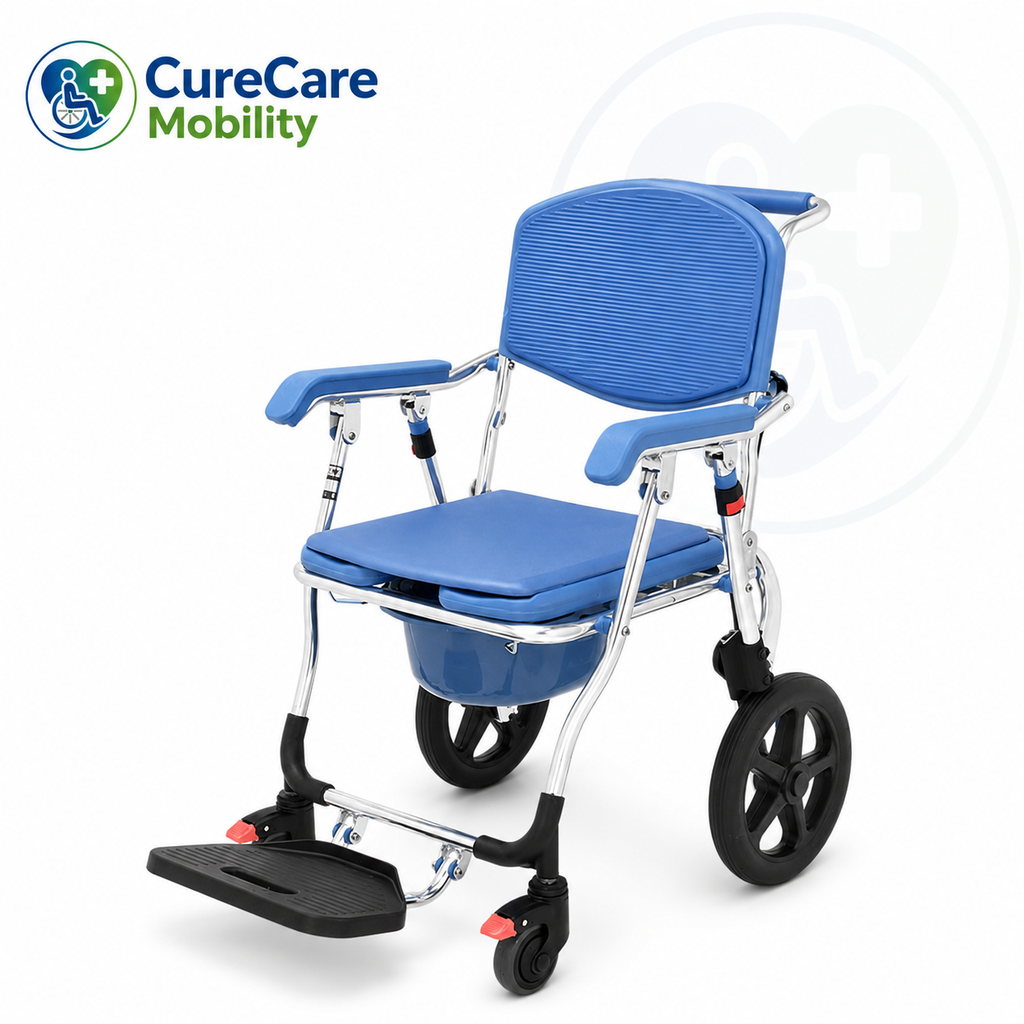 3 in 1 Foldable Aluminium Commode Wheelchair
Portable Shower Chair, Toilet Chair & Transport Wheelchair