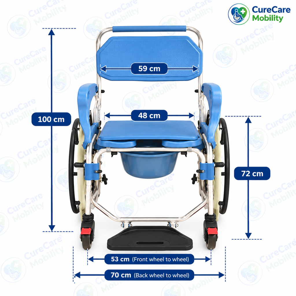 3 in 1 Self-Propelled Aluminium Commode Wheelchair
Foldable Shower Chair, Toilet Chair & Transport Wheelchair