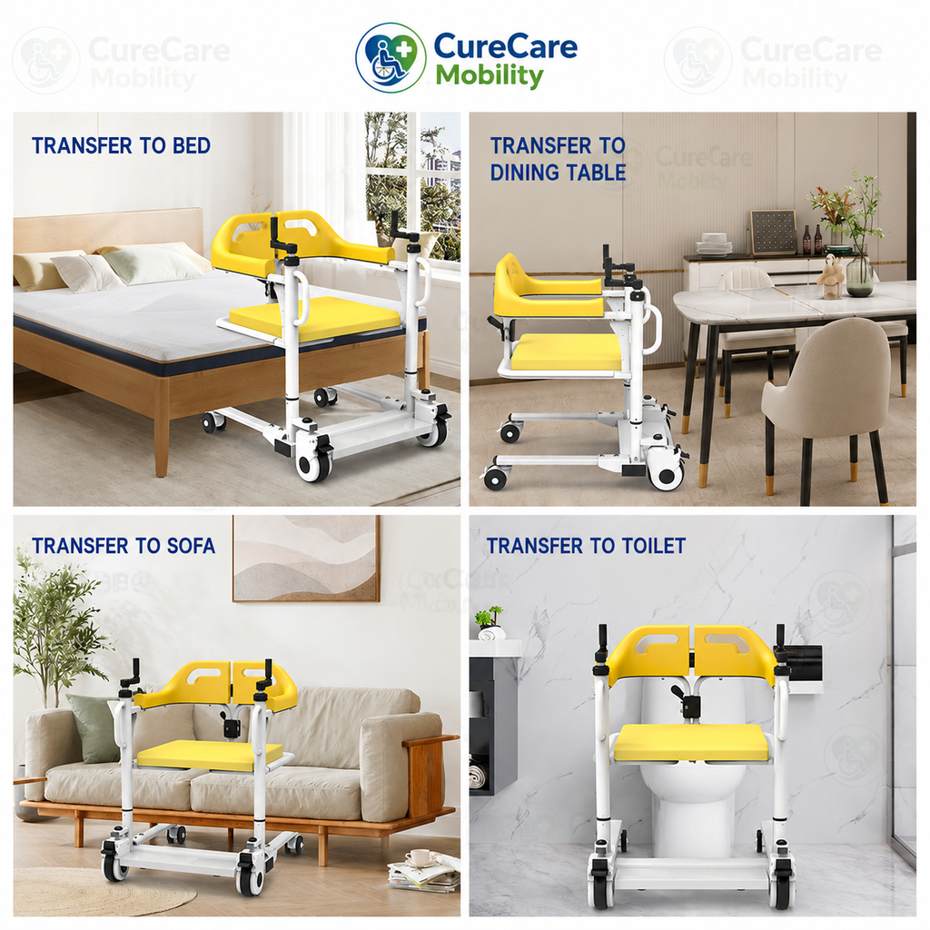 Manual Crank Patient Transfer Wheelchair with Commode | Height Adjustable Transfer Chair