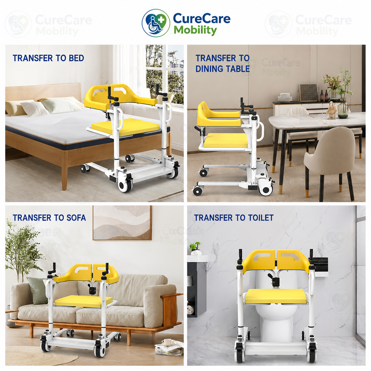 Manual Crank Patient Transfer Wheelchair with Commode | Height Adjustable Transfer Chair