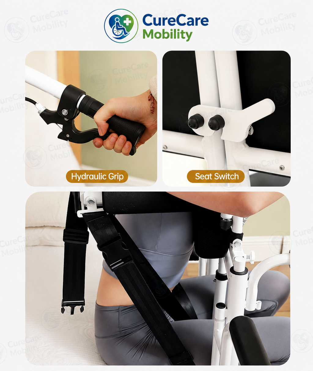 Hydraulic shoulder-support Stand Assist Patient Transfer Chair with Commode & Dining Tray