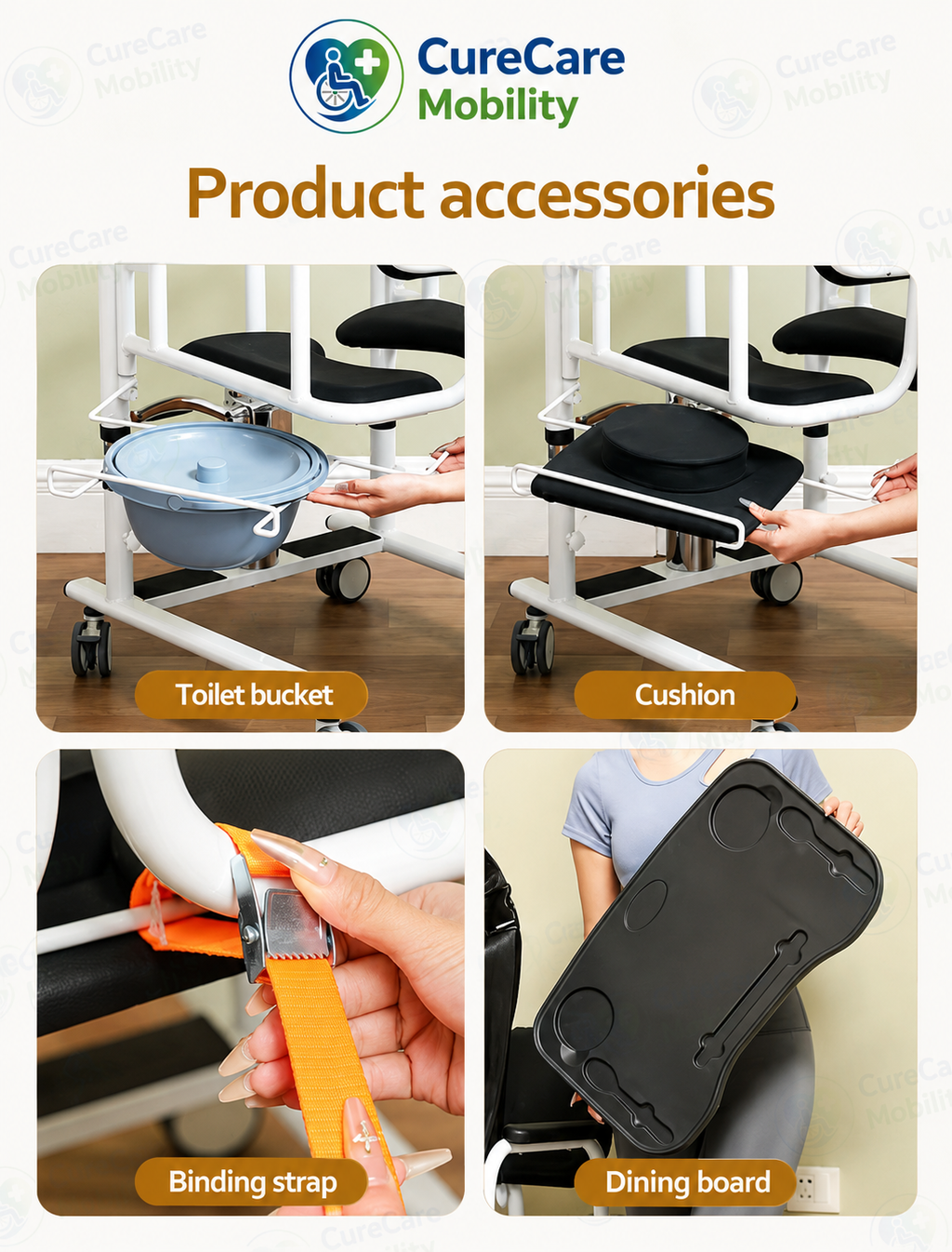 Hydraulic shoulder-support Stand Assist Patient Transfer Chair with Commode & Dining Tray