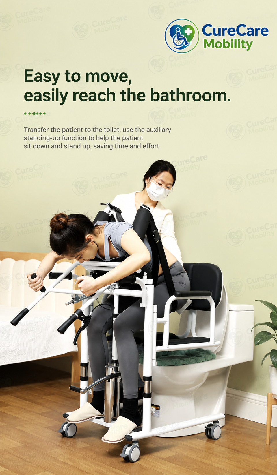 Hydraulic shoulder-support Stand Assist Patient Transfer Chair with Commode & Dining Tray