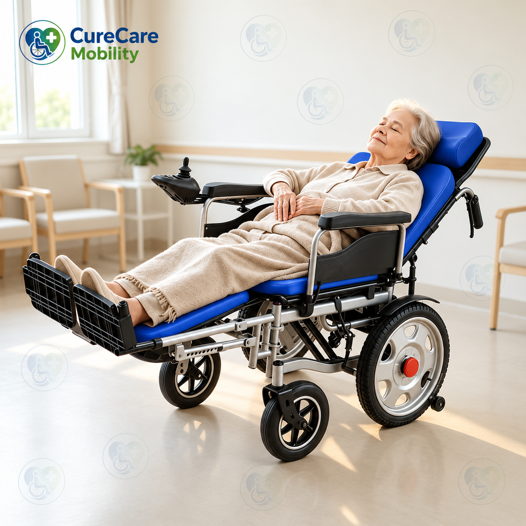 Reclining Electric Wheelchair with Adjustable Backrest & Leg Support