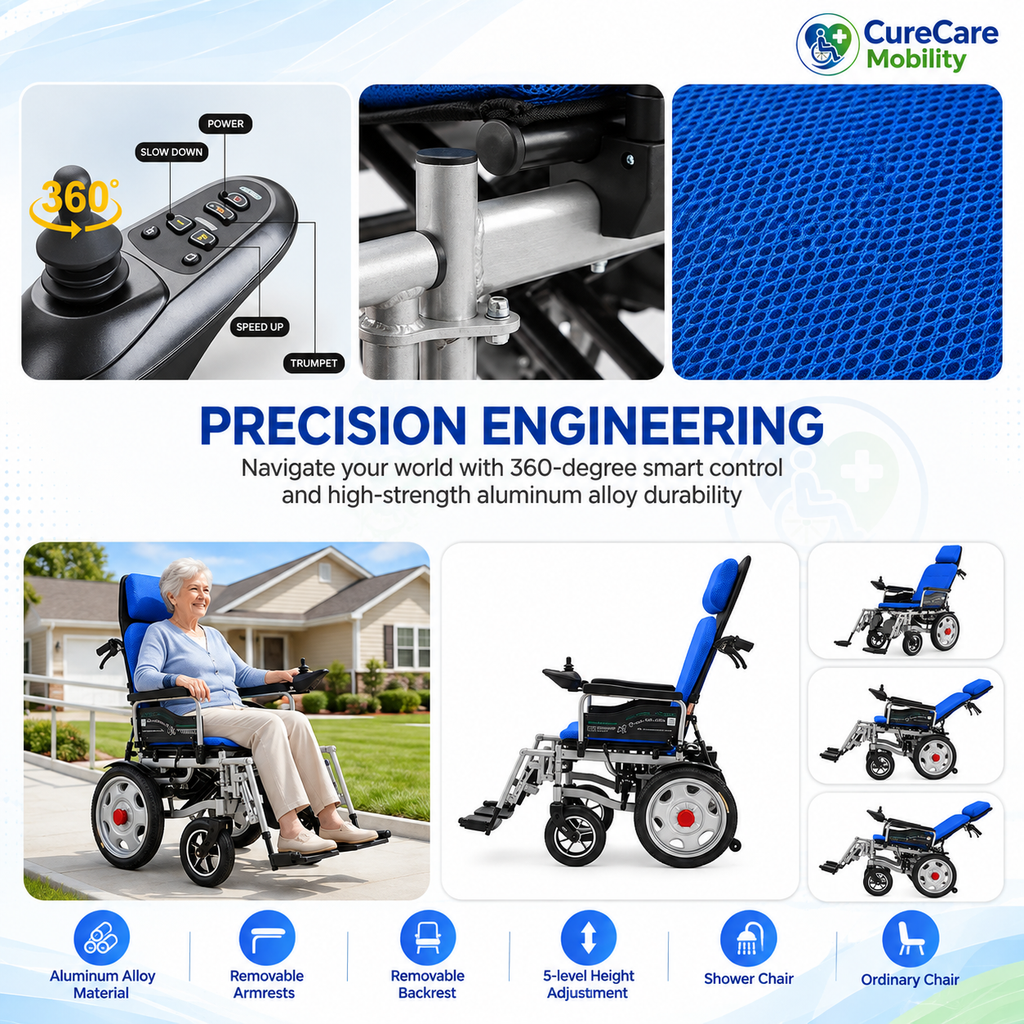Reclining Electric Wheelchair with Adjustable Backrest & Leg Support