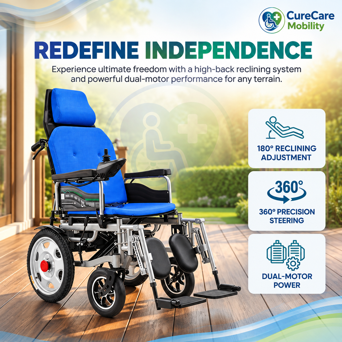 Reclining Electric Wheelchair with Adjustable Backrest & Leg Support