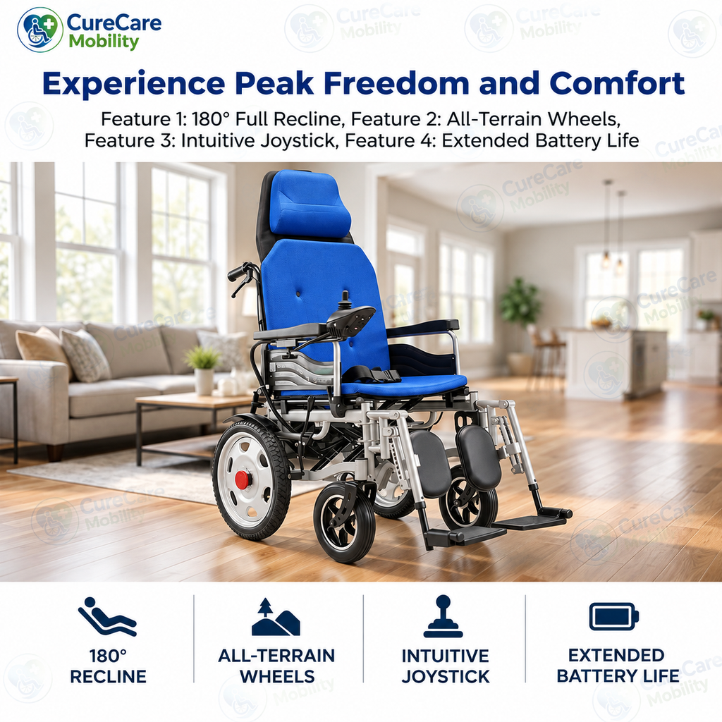 Reclining Electric Wheelchair with Adjustable Backrest & Leg Support