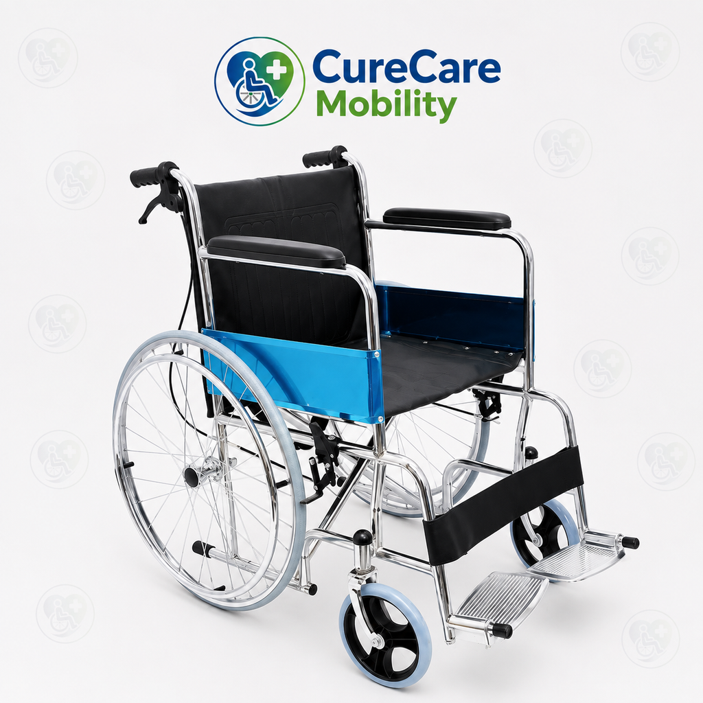 Chrome Plated Wheelchair with Attendant Brake Assist | Foldable Wheelchair