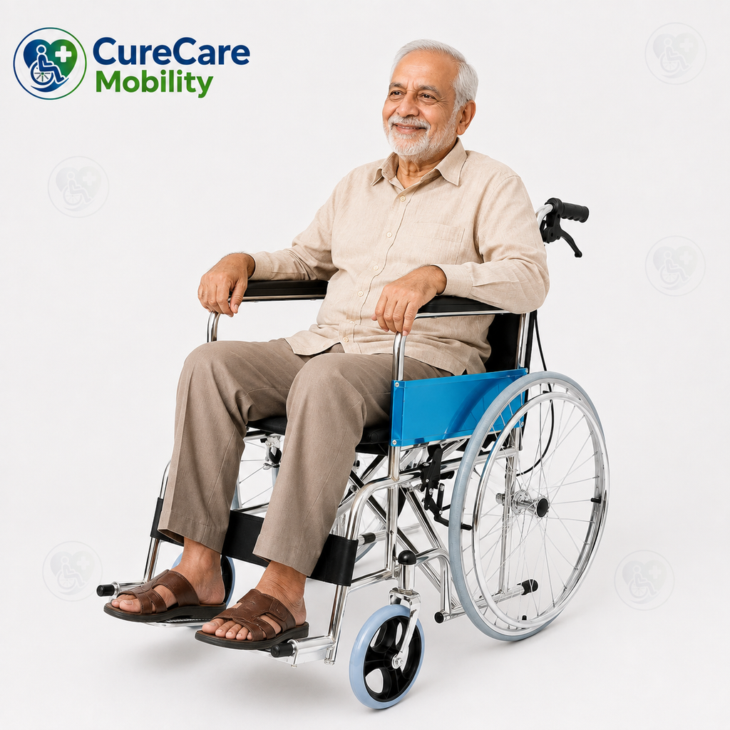 Chrome Plated Wheelchair with Attendant Brake Assist | Foldable Wheelchair