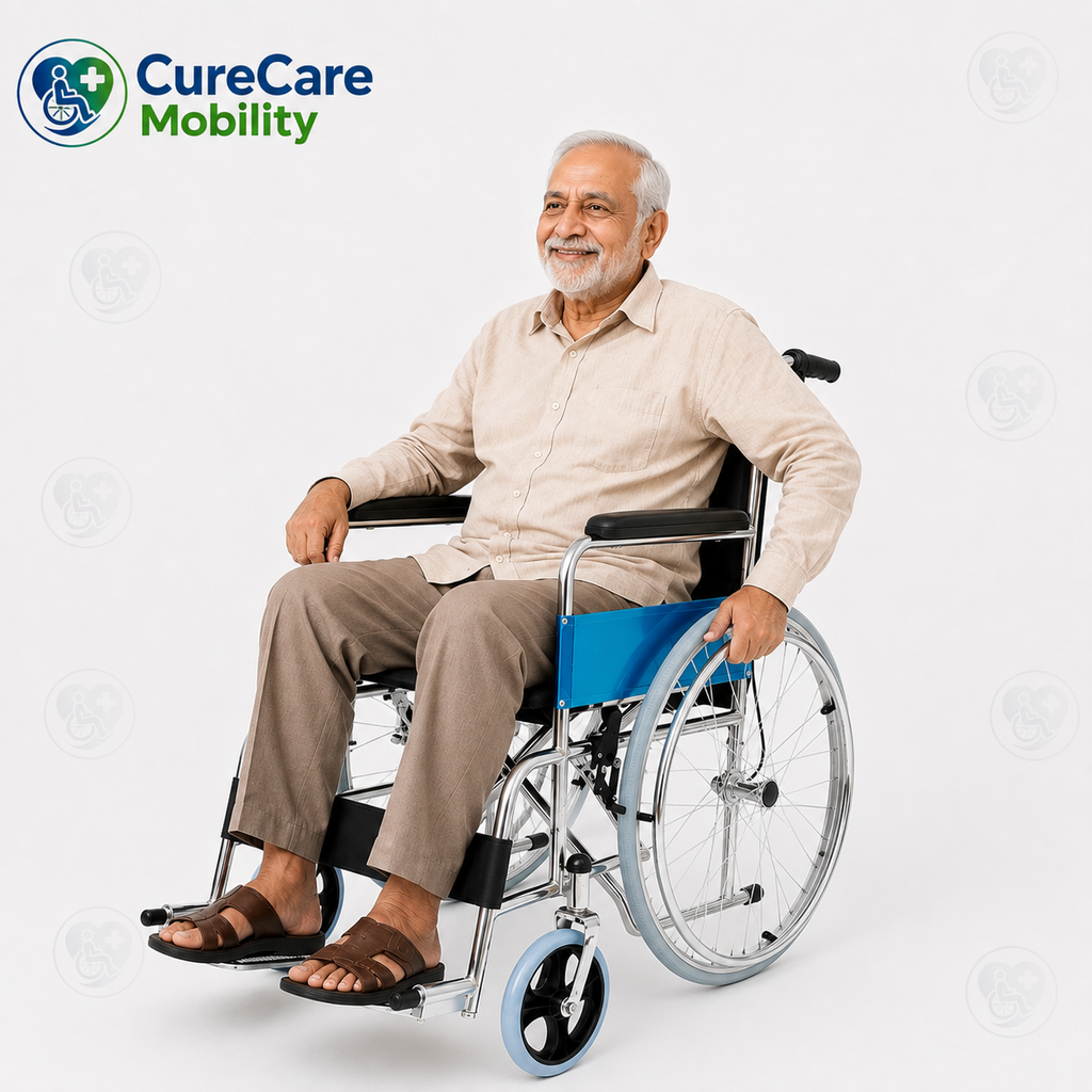 Chrome Plated Wheelchair with Attendant Brake Assist | Foldable Wheelchair