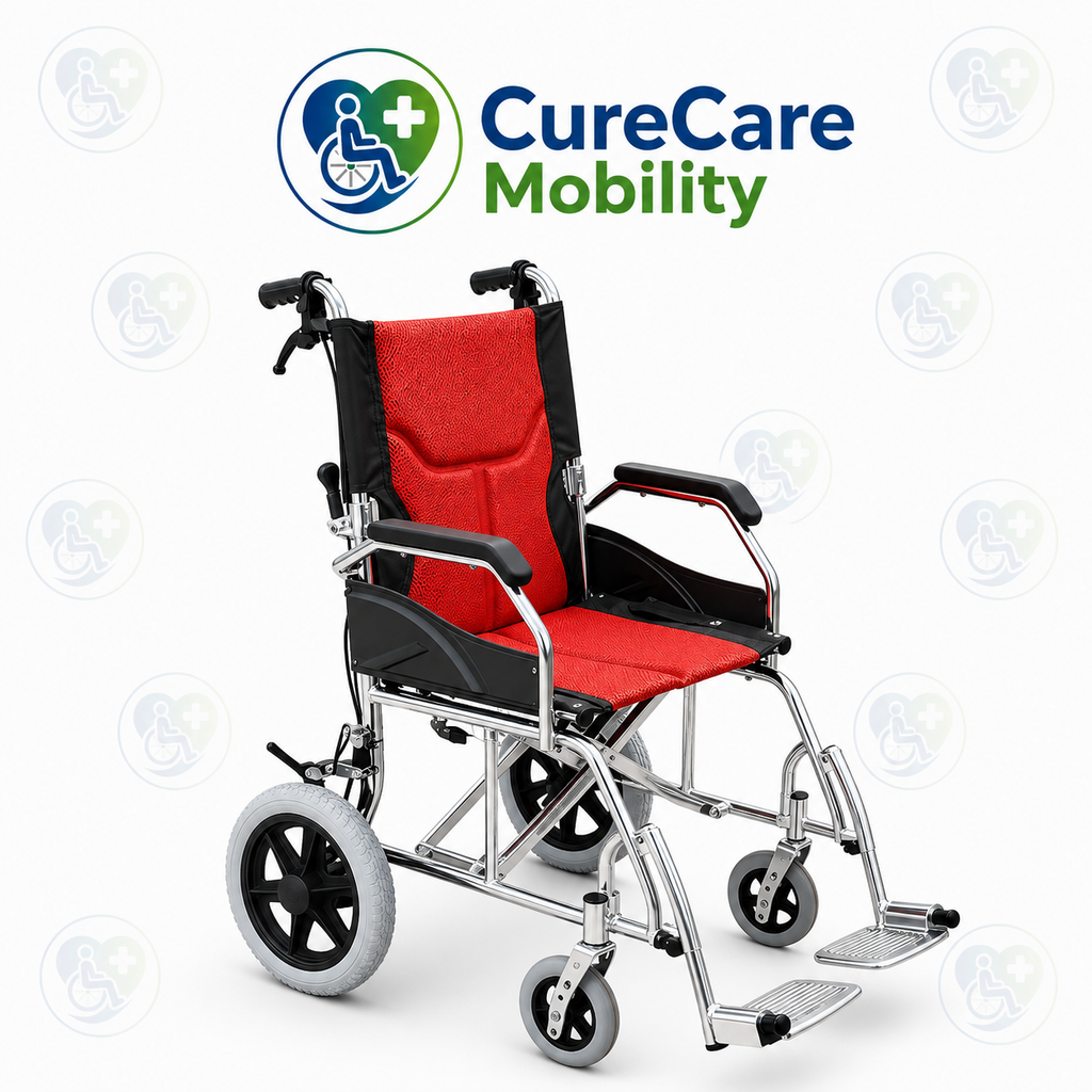 Lightweight Aluminium Transit Wheelchair | Foldable Wheelchair with Drop-Back Handle