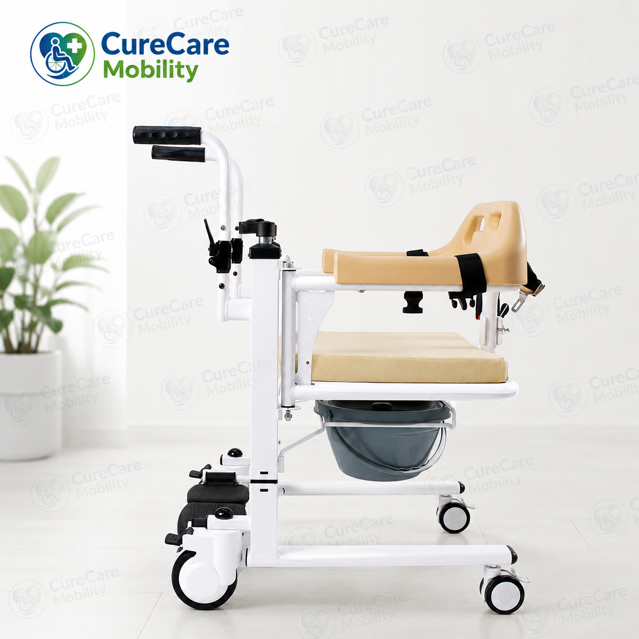 Patient Transfer Wheelchair - Hand Hydraulic with Commode
