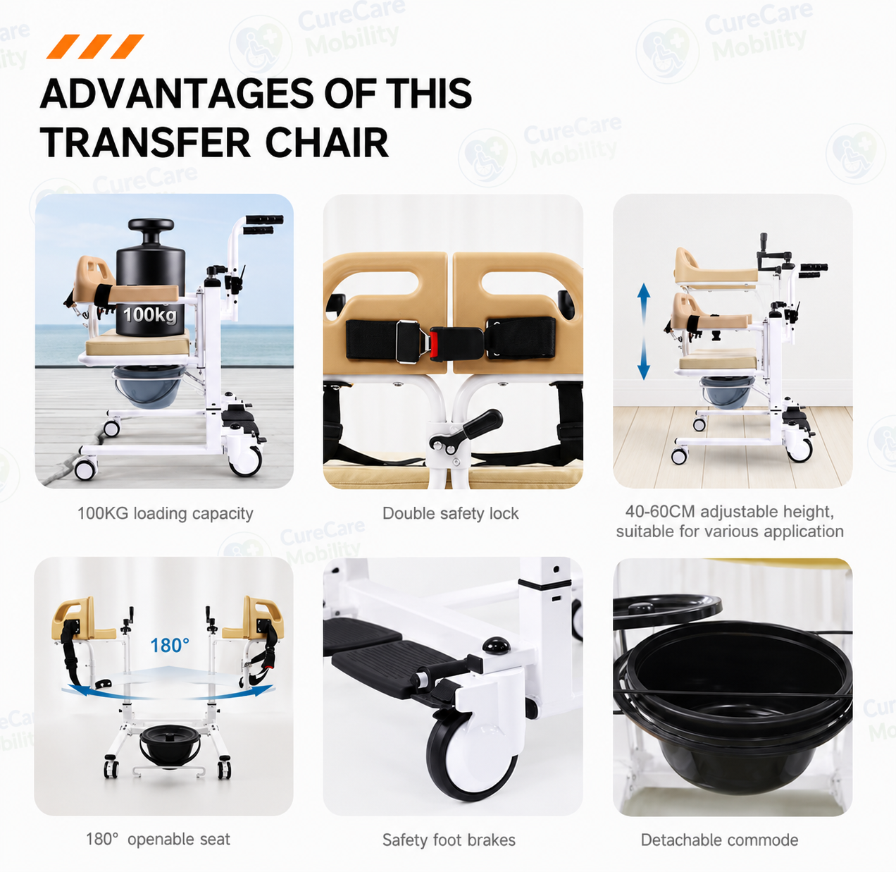 Patient Transfer Wheelchair - Hand Hydraulic with Commode