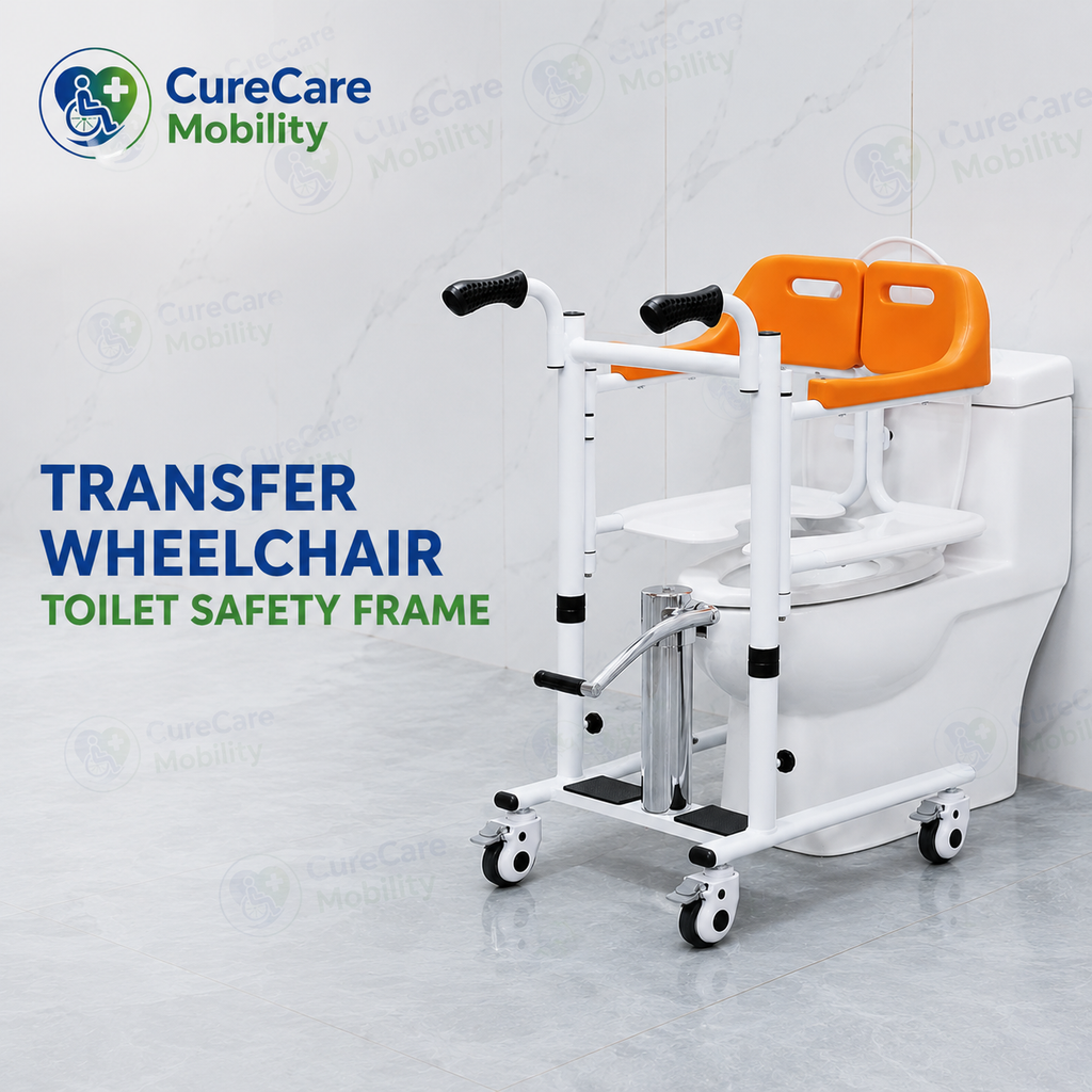 Hydraulic Patient Lift & Transfer Wheelchair with Commode
Height Adjustable | Food Tray | Transfer Chair