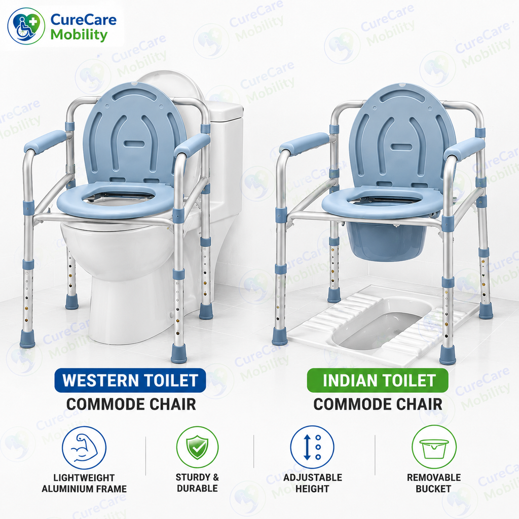 Aluminium Foldable Commode Chair Height Adjustable