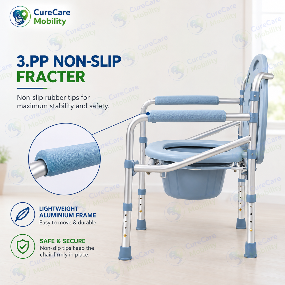 Aluminium Foldable Commode Chair Height Adjustable