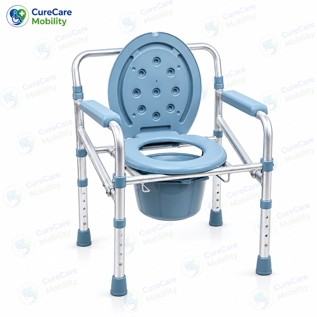 Aluminium Foldable Commode Chair Height Adjustable