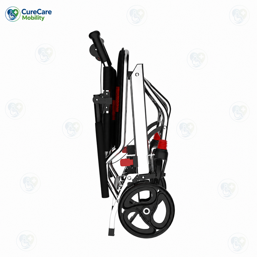 Lightweight Aluminium Foldable Wheelchair | Compact Travel Wheelchair with Elevating Leg Rest