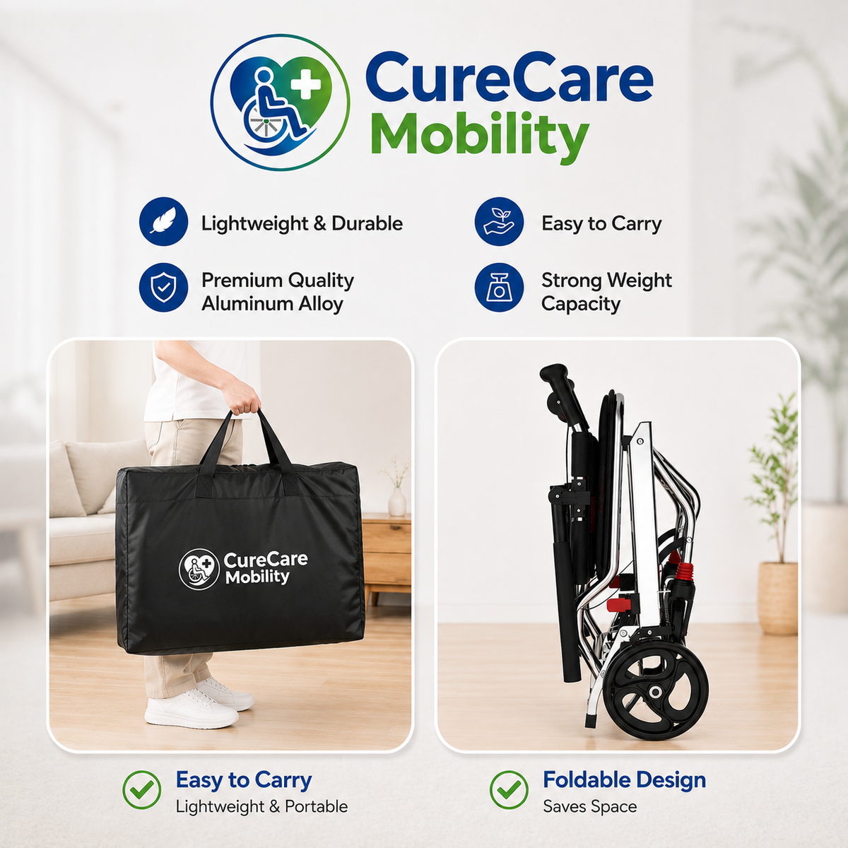 Lightweight Aluminium Foldable Wheelchair | Compact Travel Wheelchair with Elevating Leg Rest