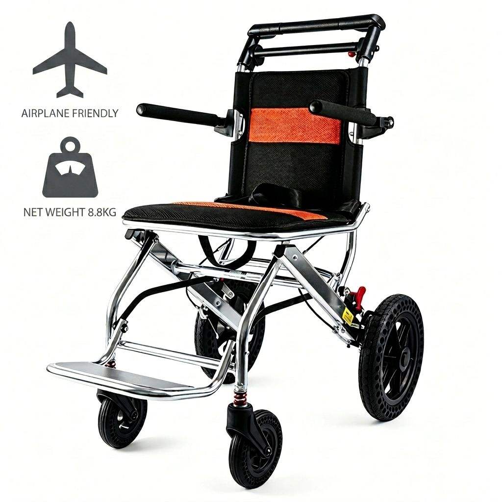 Lightweight Aluminium Foldable Wheelchair | Compact Travel Wheelchair with Elevating Leg Rest
