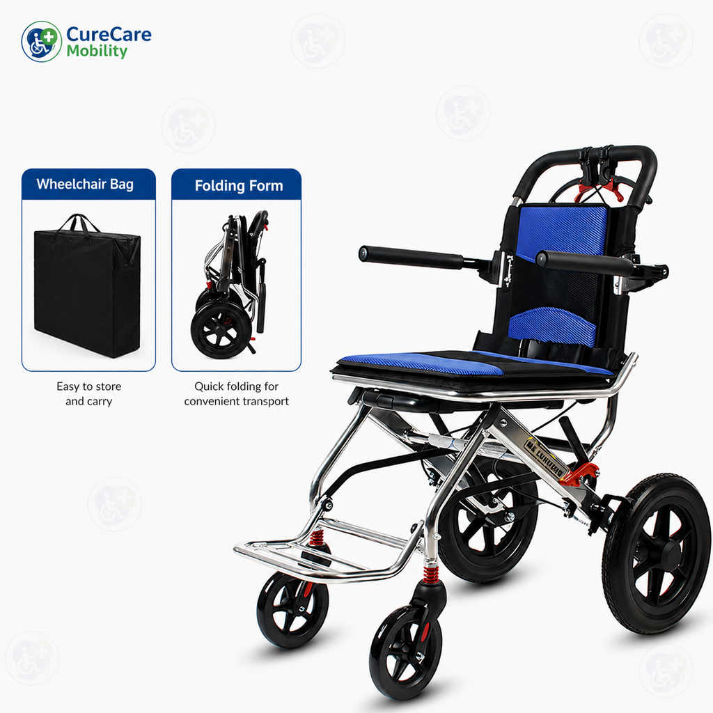 Portable Lightweight Aluminium Wheelchair with Breathable Seat Cushion | Foldable Manual Wheelchair