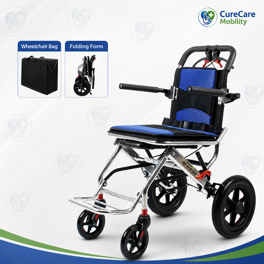 Portable Lightweight Aluminium Wheelchair with Breathable Seat Cushion | Foldable Manual Wheelchair