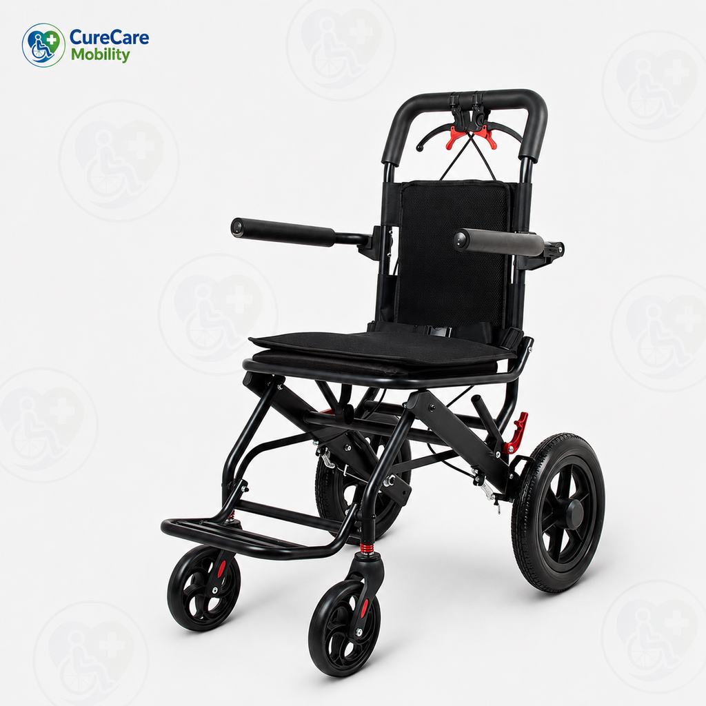 Portable Lightweight Aluminium Wheelchair with Breathable Seat Cushion | Foldable Manual Wheelchair