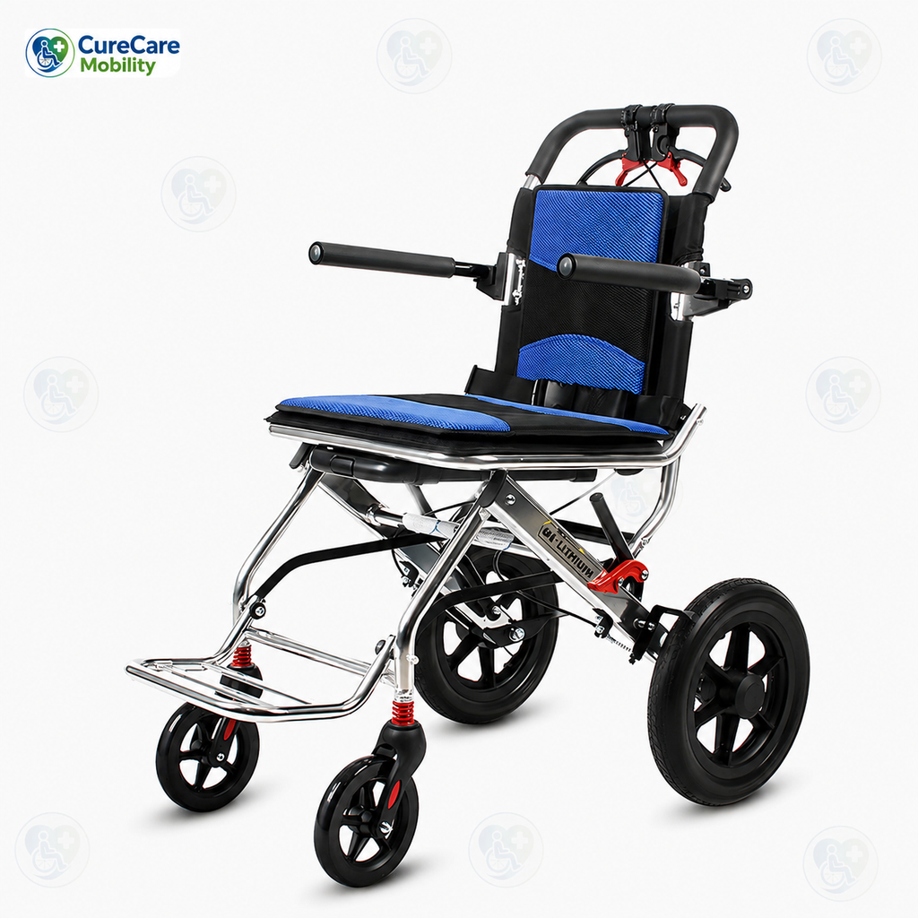 Portable Lightweight Aluminium Wheelchair with Breathable Seat Cushion | Foldable Manual Wheelchair