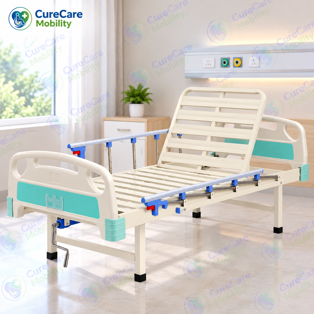 Premium Manual Semi Fowler Cot for Home & Hospital Use
Adjustable Backrest Cot with ABS Head & Foot Boards, Side Rails & IV Stand
