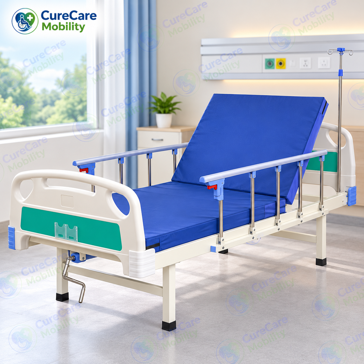Premium Manual Semi Fowler Cot for Home & Hospital Use
Adjustable Backrest Cot with ABS Head & Foot Boards, Side Rails & IV Stand