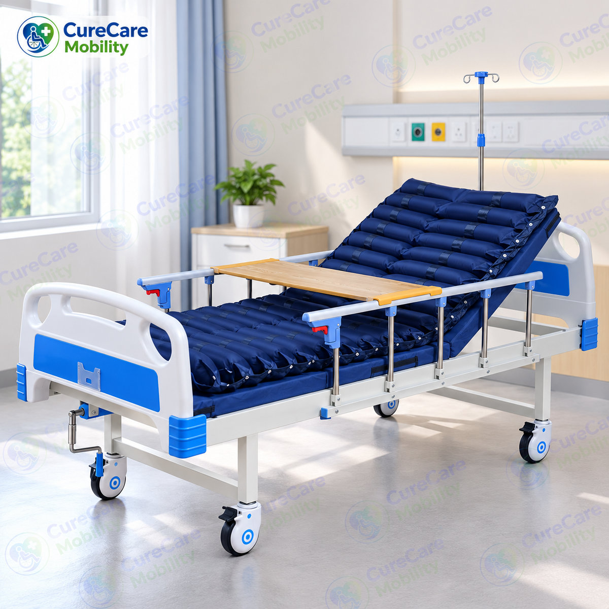 Premium Manual Semi Fowler Cot with Wheels for Home & Hospital
Adjustable Backrest Cot with ABS Head & Foot Boards, Side Rails & 5-Inch Castors